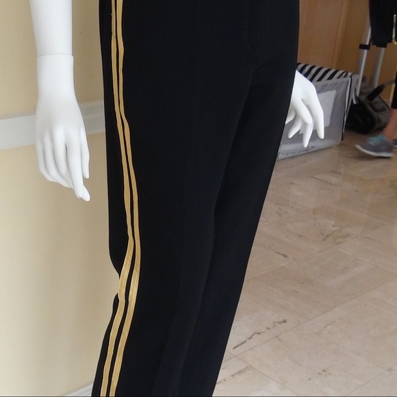 black dress pants with gold stripe